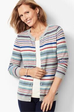 Talbots Fair Isle Cardigan Sweater XL P Women's Petite cottagecore lambswool